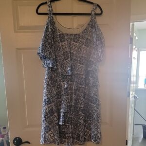 Signature by Robbie Bee Blue and White Asymmetrical Sundress